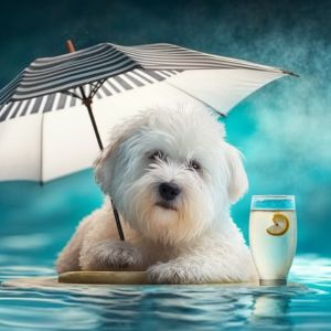 Coton de Tulear in swimming pool illustration